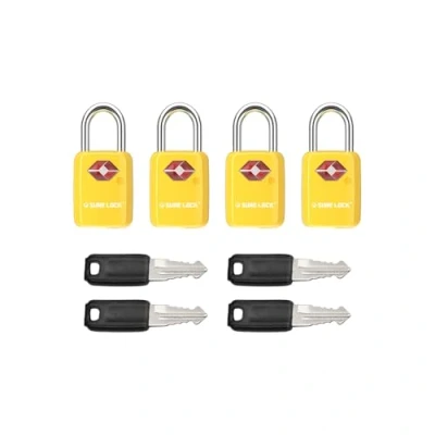 Image of SURE Lock TSA Approved Luggage Locks Mini Size with Keys for Travel, Zinc Alloy Body Steel Shackle, Key Alike 4 Same Key(Yellow Locks)