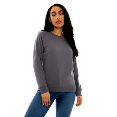 Image of Style It Up *Womens Raglan Plain Crew Neck Sweatshirt Pullover Sweater Long Sleeve Jumper Top (Convoy Grey, S)