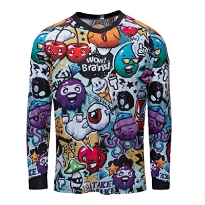 Image of Cycling Jersey Men&#039;s Mountain Bike Motocross Long Sleeve MTB T Shirt Downhill Tops Sports Racing Blouse Bicycle Outdoor wear Skull L