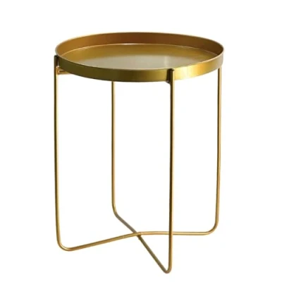 Image of Trendi® Round/Metal Folding/Side Table Tray Top Light/Portable/Coffee/Night Stand (New Golden Design)