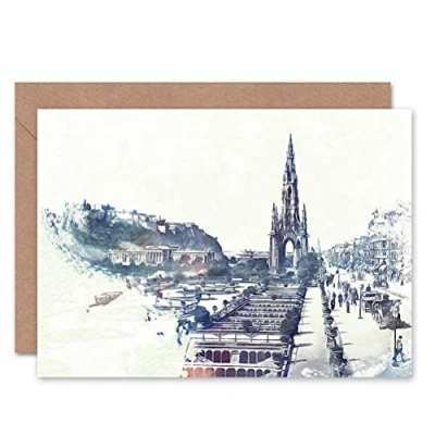 Image of Wee Blue Coo PRINCES STREET EDINBURGH 1900 BIRTHDAY GIFT BLANK GREETINGS CARD