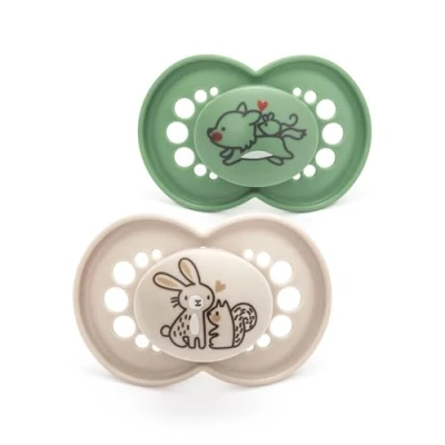 Image of MAM Original Soother 16+ Months (Pack of 2), Baby Made from Sustainable Material, SkinSoft Silicone Teat, with Case, Cream (Designs May Vary)