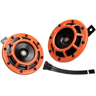 Image of FARBIN Car Horns 12V Loud Eletric Horn Super Tone High Tone/Low Metal Twin Kit Train for Motorcycle Truck (orange)