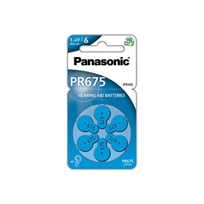 Image of Panasonic PR675 Zinc Air Batteries for Hearing aids, Type 675, 1.4V, aid Batteries, 6 in a Pack, Blue