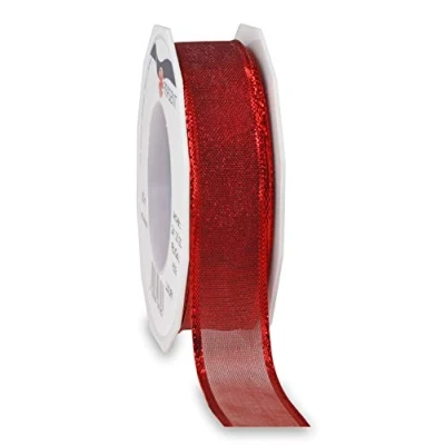Image of Präsent Luxury Wired Organza Ribbon Red 25 mm width, 20 m length