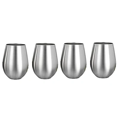 Image of Vanessanty 4PCS Stainless Steel Stemless Wine Glasses Kitchen Bar Unbreakable Metal Drink Cups for Indoor &amp; Outdoor Picnics Camping