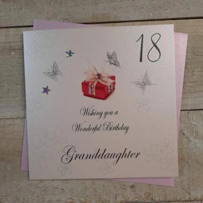 Image of White Cotton Cards 18 Wishing You A Wonderful Granddaughter,Handmade 18th Birthday Card (Red Pressie)
