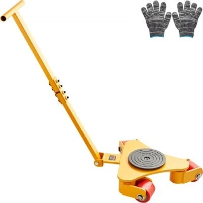 Image of VEVOR Machinery Skate Dolly, 6614 LBS/3T Industrial Mover with Handle, Carbon Steel Moving 3 360 Swivel PU Wheels, Rotation Non Slip Cap for Warehouse, Workshop