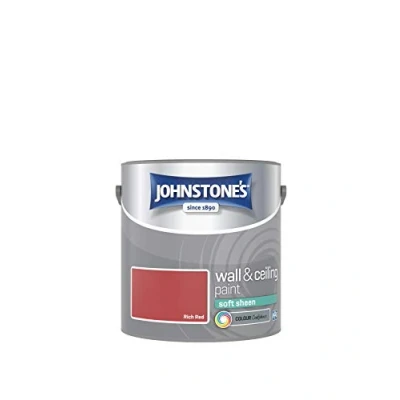Image of Johnstone&#039;s Wall &amp; Ceiling Paint Rich Red Soft Sheen Finish Emulsion Fantastic Coverage Easy to Apply Dry in 1 2 Hours 12m2 per Litre 2.5L