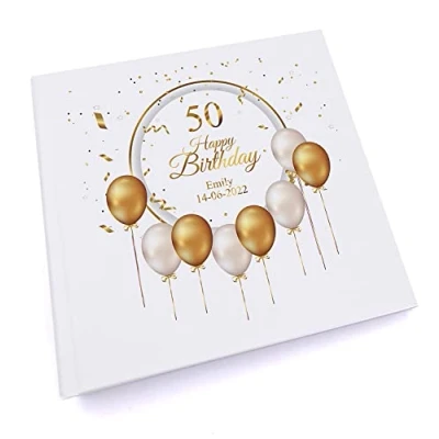 Image of Personalised 50th Birthday Photo Album Gift With Gold Balloons