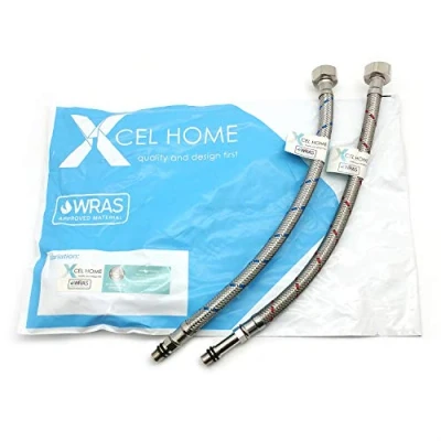 Image of Xcel Home WRAS Approved Flexible Pipe Connector Stainless Steel Braided Monobloc Mixer Tap Hose Tail 10mm (M10) x 1/2&quot; BSP 300mm Long 9mm Inner bore 1 Pairs