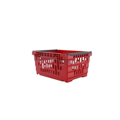 Image of Bale Arm Crate, Nesting Ventilated Plastic Basket, Stacking Supermarket &amp; Storage Crate (400x300x200mm) (RED)