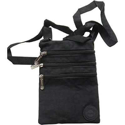 Image of Ladies Crinkled Nylon Small Cross Body Bag Organiser Black