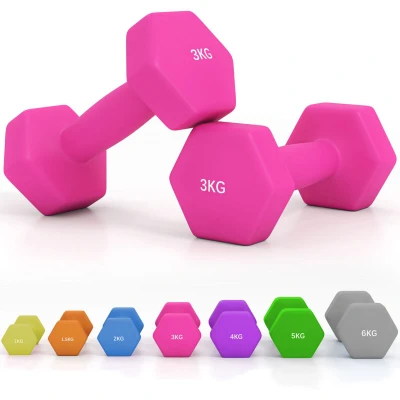 Image of SPORTNOW Set of 2 Hex Dumbbells, Weights Pair with Non Slip Grip, Home Gym Fitness Training Equipment, x 3kg, Pink
