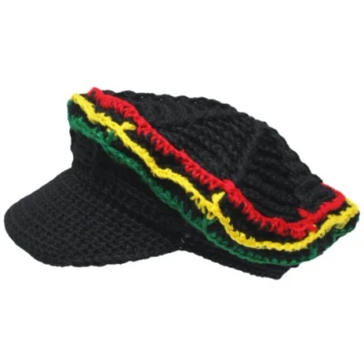 Image of UD Accessories Unisex Knitted Beret Rasta Tam Visor Crochet Cap Hat (Lines) Black