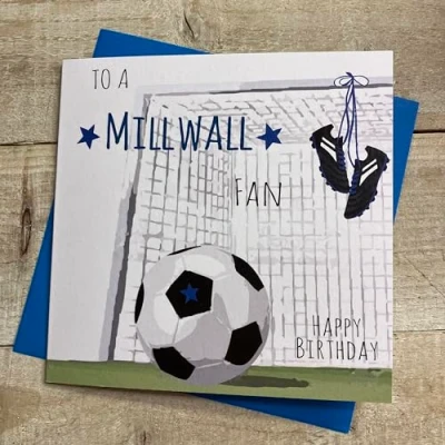 Image of WHITE COTTON Millwall FC Football Club Birthday Card, BALL &amp; NET DESIGN CARDS (FFN45)
