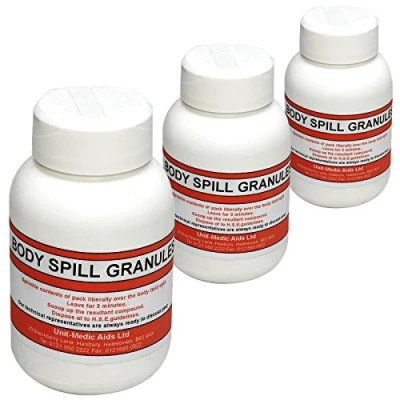 Image of Qualicare Blood Body Fluid Spill Vomit Emergency Absorbent Granules, 3 x 100g Bottle