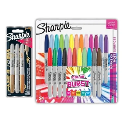 Image of Sharpie Permanent Markers Fine Point Colour Burst &amp; Assorted Metallic Colours 24 +3 Marker Pens
