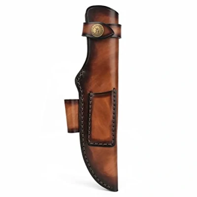 Image of Tourbn TOURBON Handmade Genuine Leather Knife Sheath with Fire Starter Holder for Camping Hunting Bushcraft