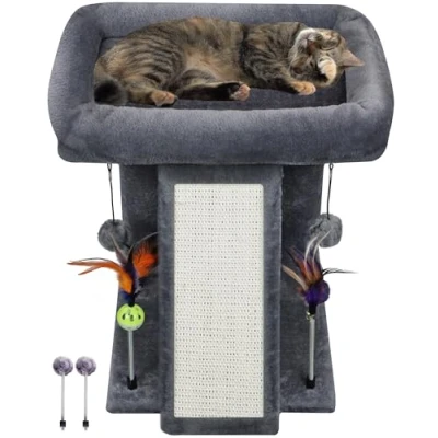 Image of TWDEPART Cat Tree Tower with Scratching Post for Indoor Cats,Activity Centre Climbing Furniture Playful Toy Balls,Grey…