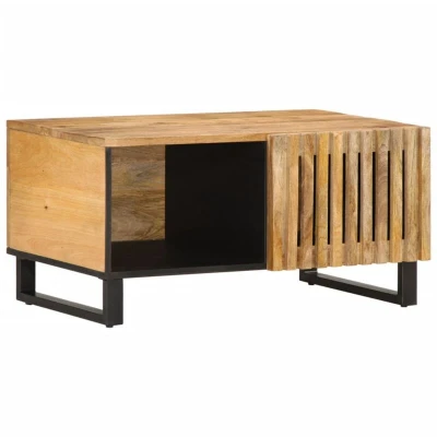Image of vidaXL Solid Wood Coffee Table 80x51x40 cm Rough Mango Brown Storage Compartments Living Room/Lounge Accent