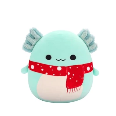 Image of Squishmallows Original 7.5 Inch Richie the Teal Axolotl with Red Spotted Scarf
