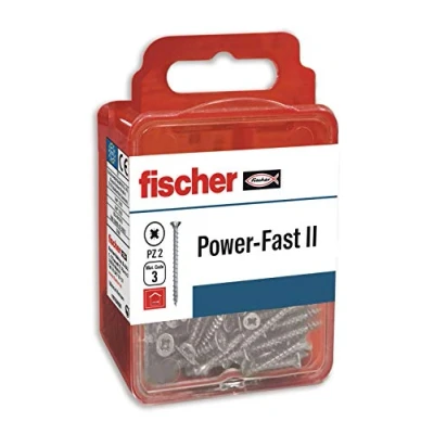 Image of fischer Power Fast II Box of Special Wood Screws 4 x 20 mm for Screwing, Connecting Solid Woods or Fixing Parts to Wood, Pack