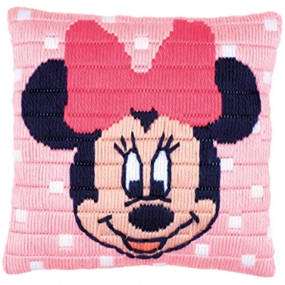 Image of Vervaco Long Stitch Cushion Kit Disney Minnie Mouse, Cotton, Multi Colour, 25 x 0.3 cm PN 0169203