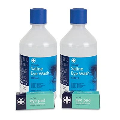 Image of Reliance Medical Eyewash Refill Ideal For Workplace, Home, Travel, Holiday, Includes Dressing Pads, Bandages, Emercengy Essentials, 2 x 500ml Bottles, Eye pads