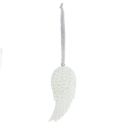 Image of Stunning White Resin Glitter Angel Wing Hanging Decoration 7.5cm x 3cm (1 Pc.) Unique &amp; Eye catching Design, Durable Material Perfect for Holidays