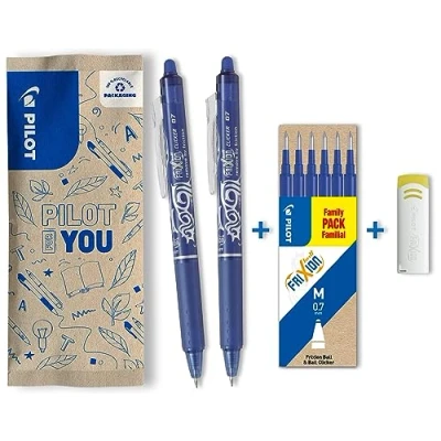 Image of Pilot Spain Frixion clicker 1 set of 2 + 6 refills rubber, Blue