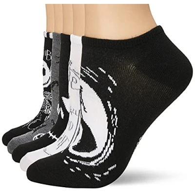 Image of Disney Women&#039;s Nightmare Before Christmas 5 Pack No Show Socks Casual, Assorted Black, 8 10 UK (Pack of 5)