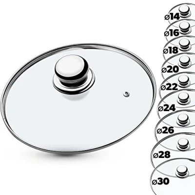 Image of KADAX Glass Lid with Steel Handle, Heat Resistant for Pots and Frying Pans, Durable Steam Vent in Various Sizes (⌀ 24 cm)