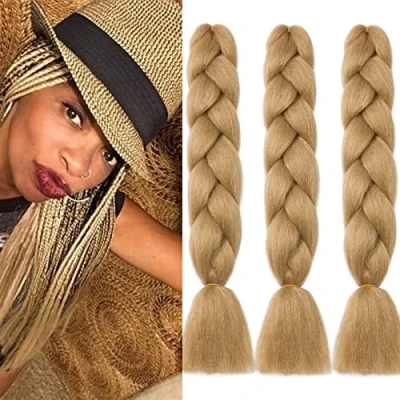 Image of 24&quot; Braiding Hair Extension Jumbo Braids Synthetic 3bundles/pack Kanekalon Crochet Afro Box Braid Heat Resistent (Dark Blonde)