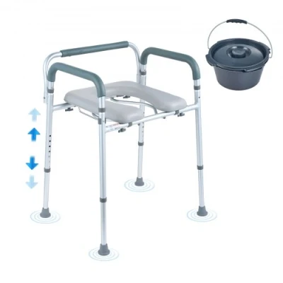 Image of VEVOR Commode Chair, Bedside with Padded Seat and Arms, 7 Level Adjustable Height, 5.8L Removable Bucket, Easy to Assemble, 350 LBS Capacity, Raised Toilet for Adults Seniors