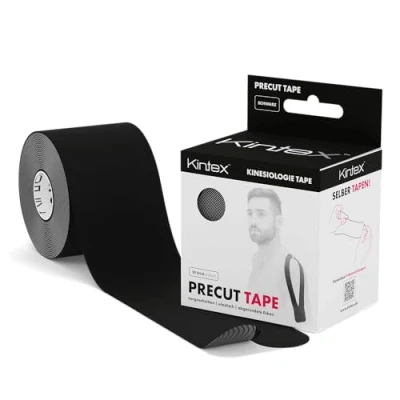 Image of Kintex Pre Cut Kinesiology Tape Precut 20 Strips (I or Y) 25 cm x 5 per roll, Black, 5cm 25cm