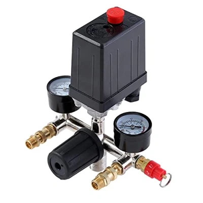 Image of ORAZIO Air Compressor Pressure Control Switch with Twin Outlets and Safety Valve Gauges Regulator 1/4&quot; SP24118002