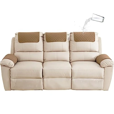 Image of GYHH Sofa Armrest Cover, Headrest Cover for Recliner Chair Arm Cover,Armchair Slipcover Nonslip Quilted Furniture Protector Pets Leather Couch (Camel,3 Seat 5 pc)