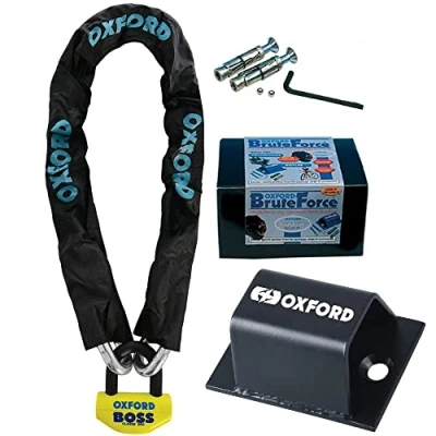 Image of Oxford BIGBOSS 12MM CHAINLOCK 1.5MTR + LK397 Brute Force Motorcycle Motorbike Ground Anchor