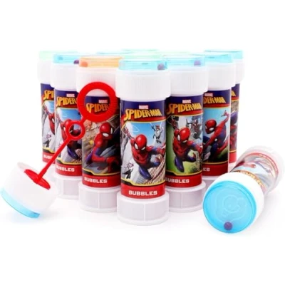 Image of Toyland® Pack of 12 Bubble Tubs With Wands, 60ml Solution &amp; Novelty Maze Lid Pocket Money Party Bag Toys (SpiderMan)