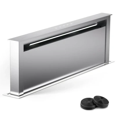 Image of Klarstein Downdraft Cooker Hoods 90cm, 2 in 1 Extractor Fan for Kitchen w/Recirculating Hood Mode, 576m3/h Max Airflow, Hood, LED Lights, Touch Control,