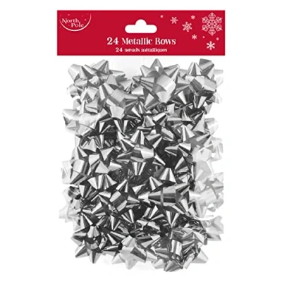 Image of Eurowrap Pack of 24 Luxury Metallic Bows Traditional Christmas Birthday Present Xmas Gift Silver