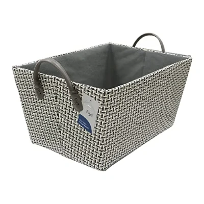 Image of JVL Silva Rectangular Fabric Storage Box with Handles, Grey