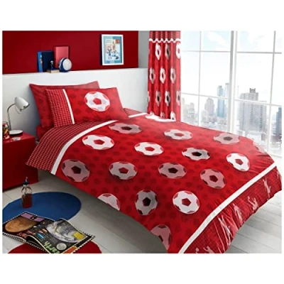 Image of GC GAVENO CAVAILIA Luxury Football Bedding Single, Premium Reversible Polycotton Kids Duvet Cover For Boys &amp; Girls, Red