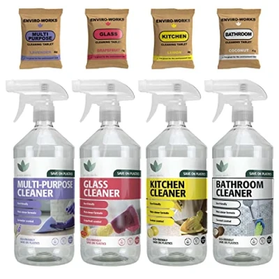 Image of Enviro Works Household Cleaning Kit Eco Friendly Non Toxic Smear Formula Save On Plastic Waste
