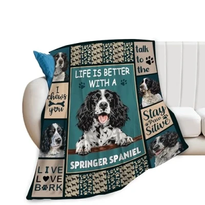 Image of Springer Spaniel Blanket Dog Throw Cozy Fleece Flannel Plush Bedding Gifts Stuff for Women Men Boys Girls Adult Couch Sofa Bed Decor 40&quot;X50&quot;