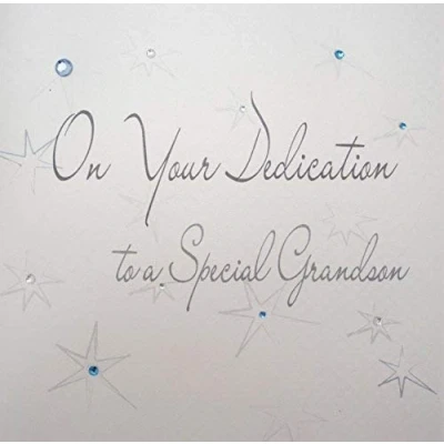 Image of White Cotton Cards &quot;On Your Dedication To A Special Grandson Handmade Card, DS37 GS NEW,16cm x 16cm