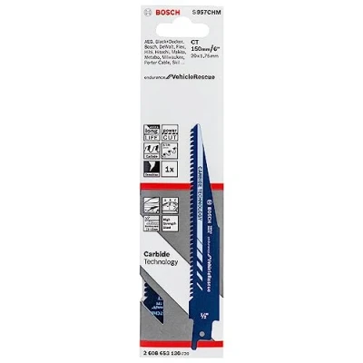 Image of Bosch Professional reciprocating Saw Blade S 957 CHM Endurance for VehicleRescue (for metal, 150 x 20 1.35 mm, accessories saws), black