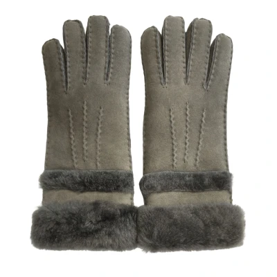 Image of Infinity Leather Womens Genuine Grey Sheepskin Suede Gloves with Roll Up/Down Cuff Size Large