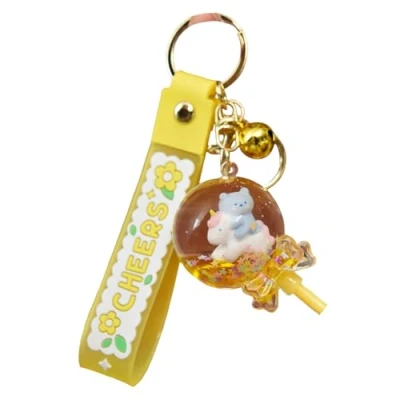 Image of ZDHC Cute Lollipop Floating Unicorn Bear Keychain Creative Liquid Quicksand Animal Keyring Car Keys Bag Pendant for Girl